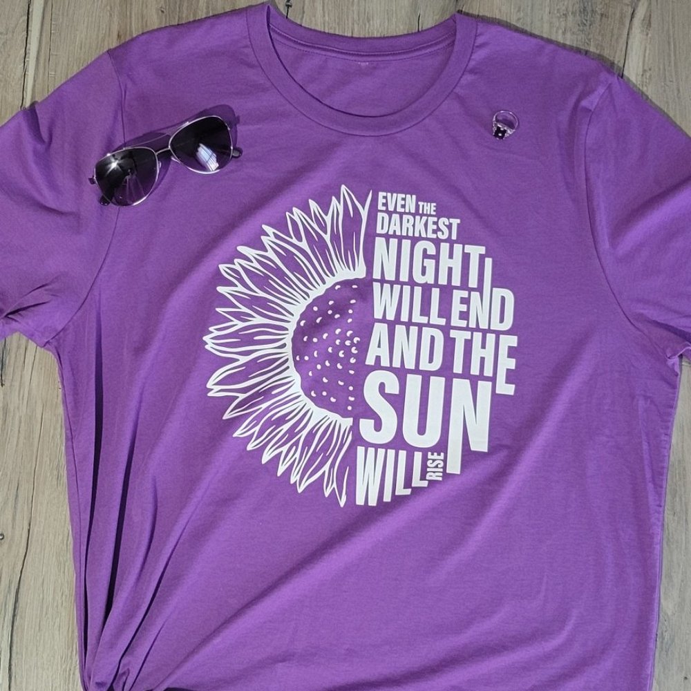 PURPLE Women's Graphic Tee, Sunflower, Even in your darkest days you will RISE!
